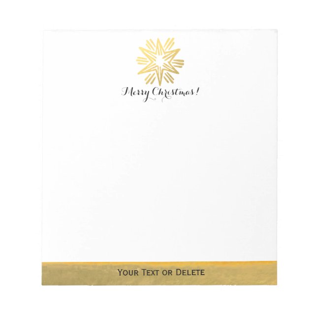 Personalized Trendy Gold Foil Star Merry Christmas Notepad (Front)