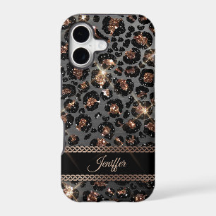 Personalized Trendy Leopard Black Gold Glitter    