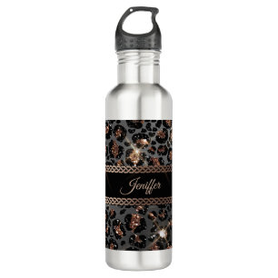Personalized Trendy Leopard Black Gold Glitter     710 Ml Water Bottle