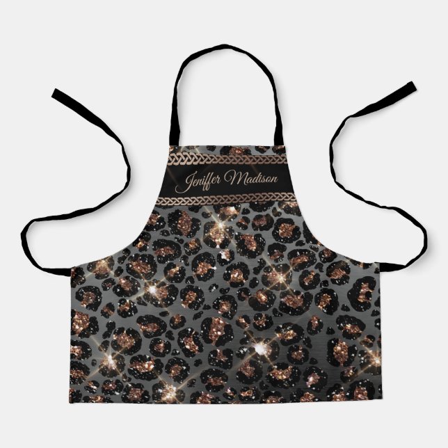 Personalized Trendy Leopard Black Gold Glitter     Apron (Front)