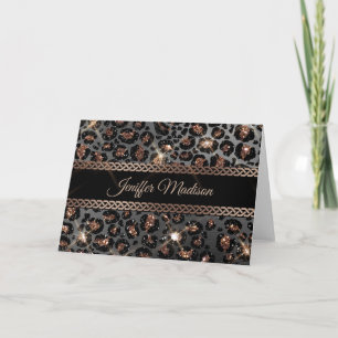 Personalized Trendy Leopard Black Gold Glitter     Card