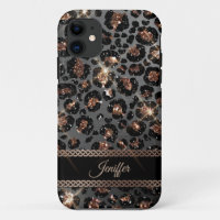 Personalized Trendy Leopard Black Gold Glitter