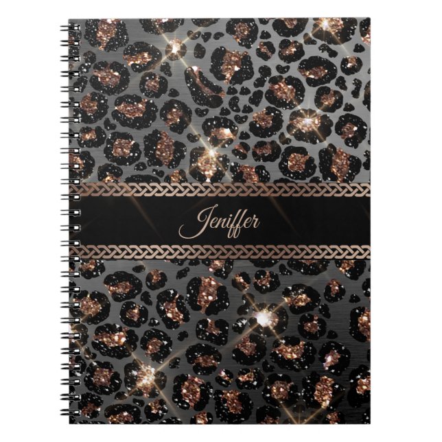 Personalized Trendy Leopard Black Gold Glitter     Notebook (Front)