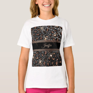 Personalized Trendy Leopard Black Gold Glitter     T-Shirt