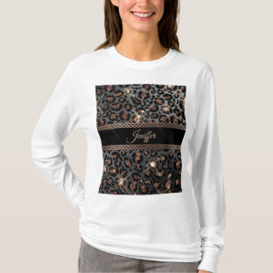 Personalized Trendy Leopard Black Gold Glitter     T-Shirt