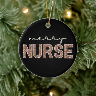 Personalized trendy Merry Nurse Christmas Ceramic Ornament