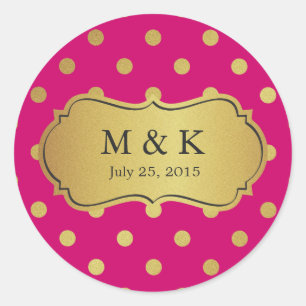 Personalized Trendy Pink Gold Polka Dots Classic Round Sticker