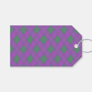 Personalized Trendy Purple Green Plaid Christmas Gift Tags