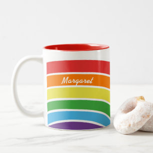 Personalized Trendy Rainbow Modern Pattern Girls Two-Tone Coffee Mug