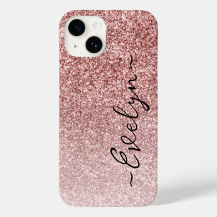 Personalized trendy rose gold glitter Case-Mate iPhone 14 case