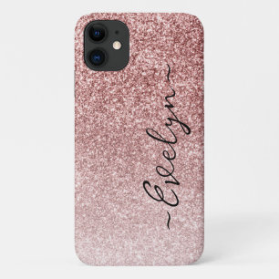 Personalized trendy rose gold glitter iPhone 11 case