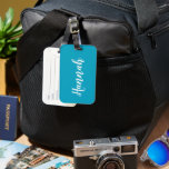 Personalized Trendy Script Custom Name Cool Fun Luggage Tag<br><div class="desc">Personalize this fun,  trendy script calligraphy luggage tag with your name! This is the teal blue version. Great for your summer vacation,  bachelorette parties,  kids' summer camp,  or spring break!</div>