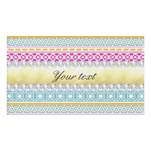 Personalized Tribal Pattern and Diamonds Name Tag (Front)