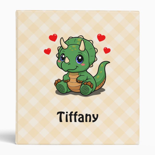 Personalized Triceratops Dinosaur School Binder (Front)