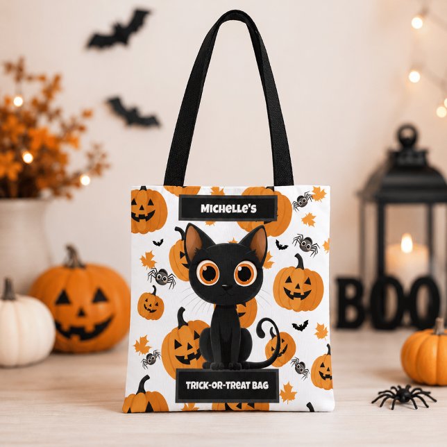 Personalized Trick-or-Treat Bag – Cute Black Cat (Creator Uploaded)