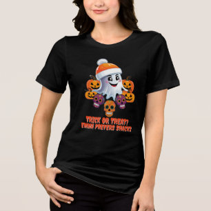 Personalized Trick or Treat Boo Funny Halloween Tri-Blend Shirt