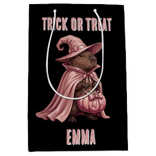 Personalized Trick or Treat Capybara Witch Cape Medium Gift Bag