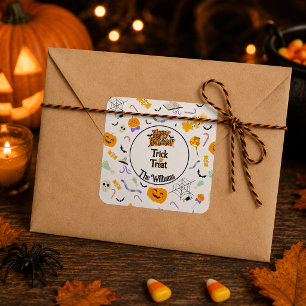 Personalized Trick or Treat Cute Halloween Square Sticker
