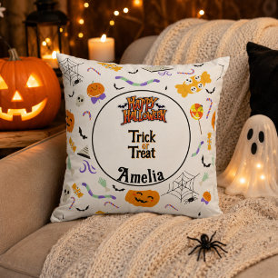 Personalized Trick or Treat Cute Halloween Throw Pillow
