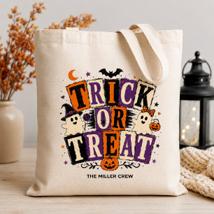 Personalized Trick or Treat Family Halloween Tote Bag