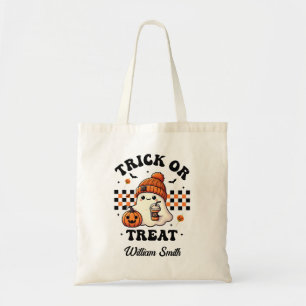 Personalized Trick or Treat Ghost Halloween Tote Bag