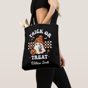 Personalized Trick or Treat Ghost Halloween Tote Bag