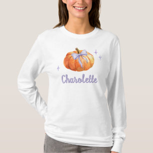 Personalized Trick or Treat Halloween Pumpkin Bow T-Shirt