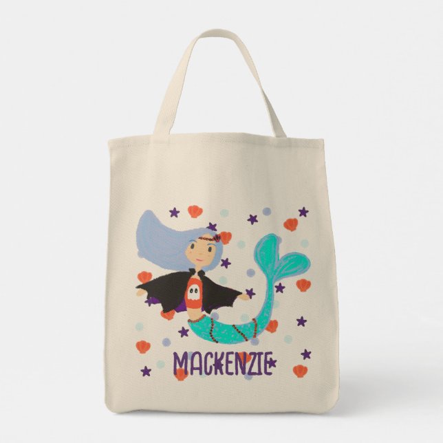 Personalized Trick or Treat Mermaid Vampire Tote Bag (Back)