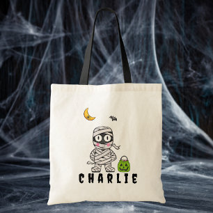 Personalized Trick or Treat Mummy Halloween Candy Tote Bag