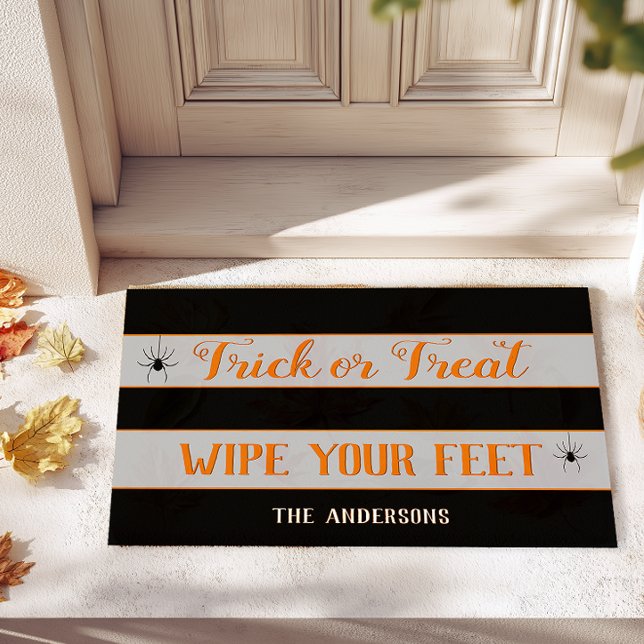 Personalized Trick or Treat Wipe Feet Halloween Doormat (Personalized Trick or Treat Halloween Welcome Mat)