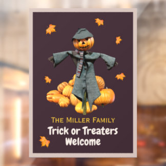 Personalized Trick or Treaters Welcome Scarecrow Window Cling