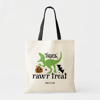 Personalized Trick Rawr Treat Dinosaur Halloween Tote Bag