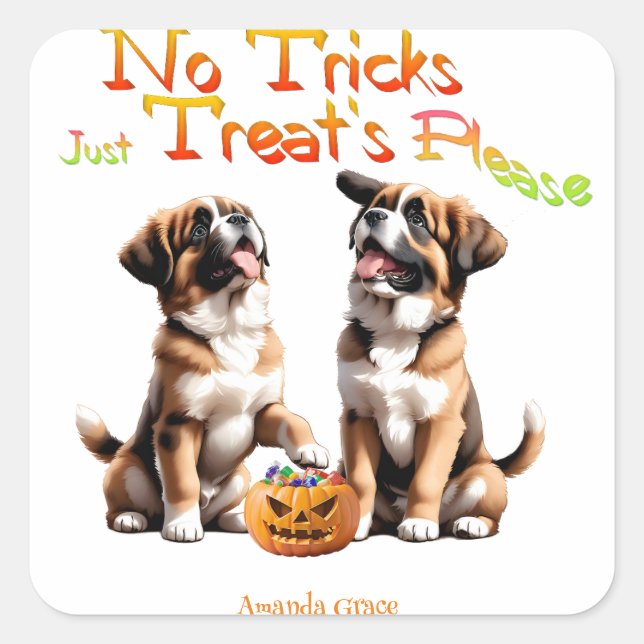 Personalized Trick Treat Halloween Saint Bernard  Square Sticker (Front)
