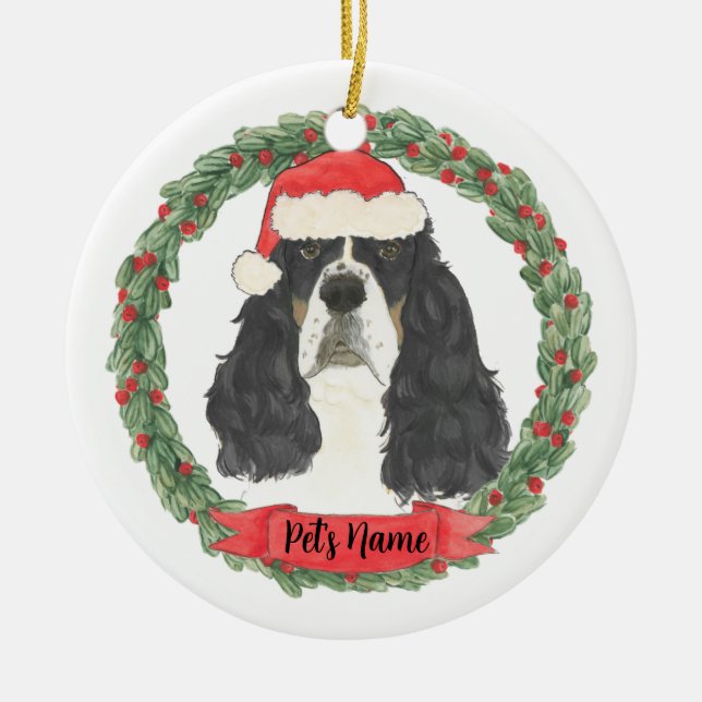 Personalized Tricolor English Springer Spaniel Ceramic Ornament (Front)
