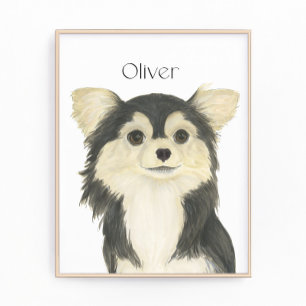 Personalized Tricolor Long Haired Chihuahua Photo Print