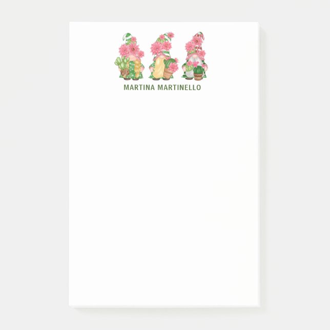 Personalized Trio of Cactus Gnomes Post-it Notes (Front)