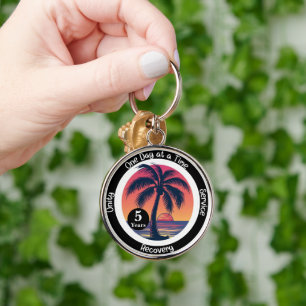 Personalized Tropical 12-Step Anniversary Chip Keychain
