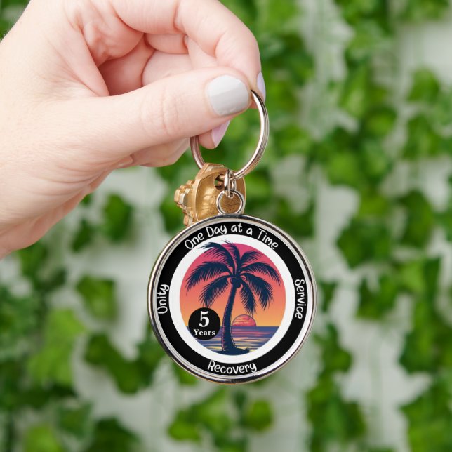 Personalized Tropical 12-Step Anniversary Chip Keychain (Hand)