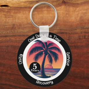 Personalized Tropical 12-Step Anniversary Chip Keychain