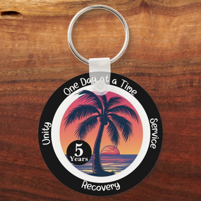 Personalized Tropical 12-Step Anniversary Chip Keychain (Front)
