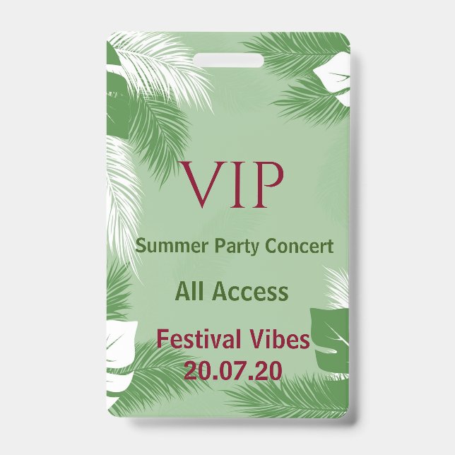 Personalized Tropical Beach Party VIP Access Badge (Front)