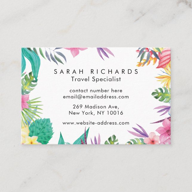 Personalized Tropical Beach Travel Business Card (Front)