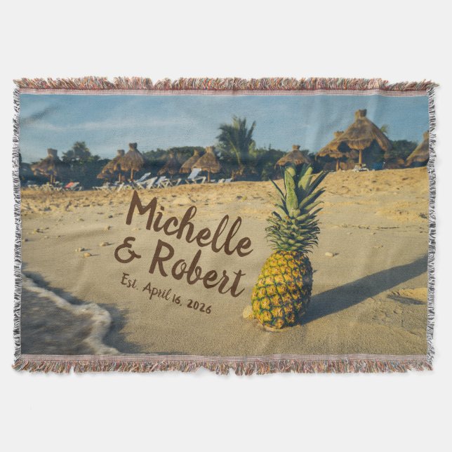 Personalized Tropical Beach Wedding Keepsake Throw Blanket (Front)