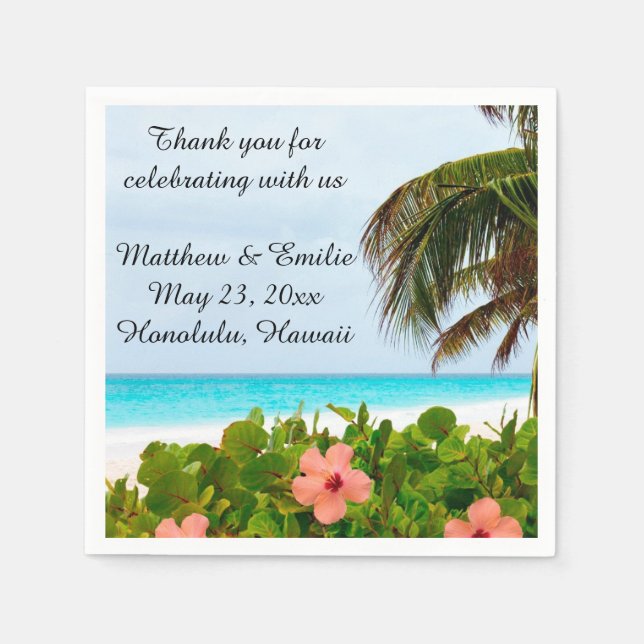 Personalized Tropical Beach Wedding Napkins (Front)