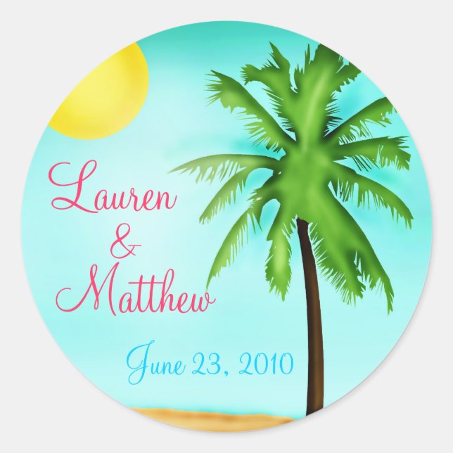 Personalized Tropical Beach Wedding Stickers (Front)