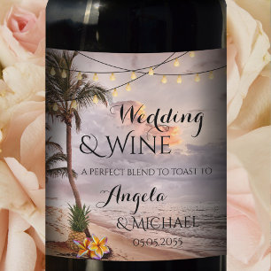 Personalized Tropical Beach Wedding Wine Label