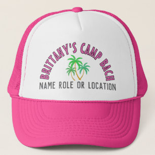 Personalized Tropical Camp Bach Palm Trees Pink  Trucker Hat