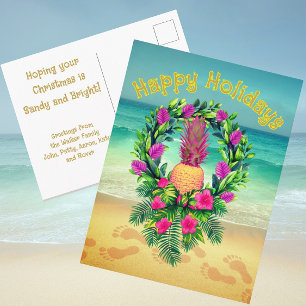 Personalized Tropical Christmas Holiday Pineapple Postcard