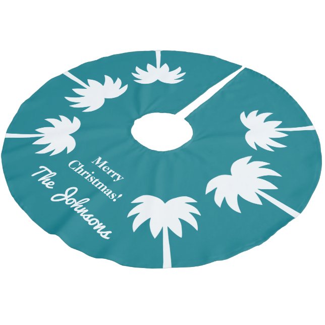Personalized tropical Christmas palm trees Holiday Brushed Polyester Tree Skirt (Angled)