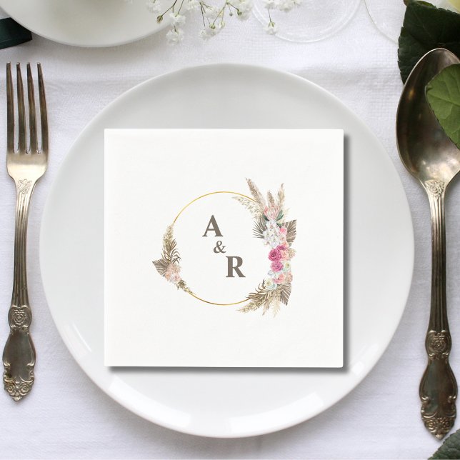 Personalized Tropical Couple Initials Wedding Napkin (Personalized tropical couple initials wedding napkins add vibrant exotic charm to receptions.)